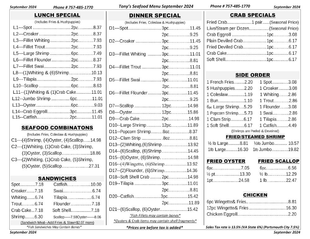 Tony Crab & Seafood Menu image 1