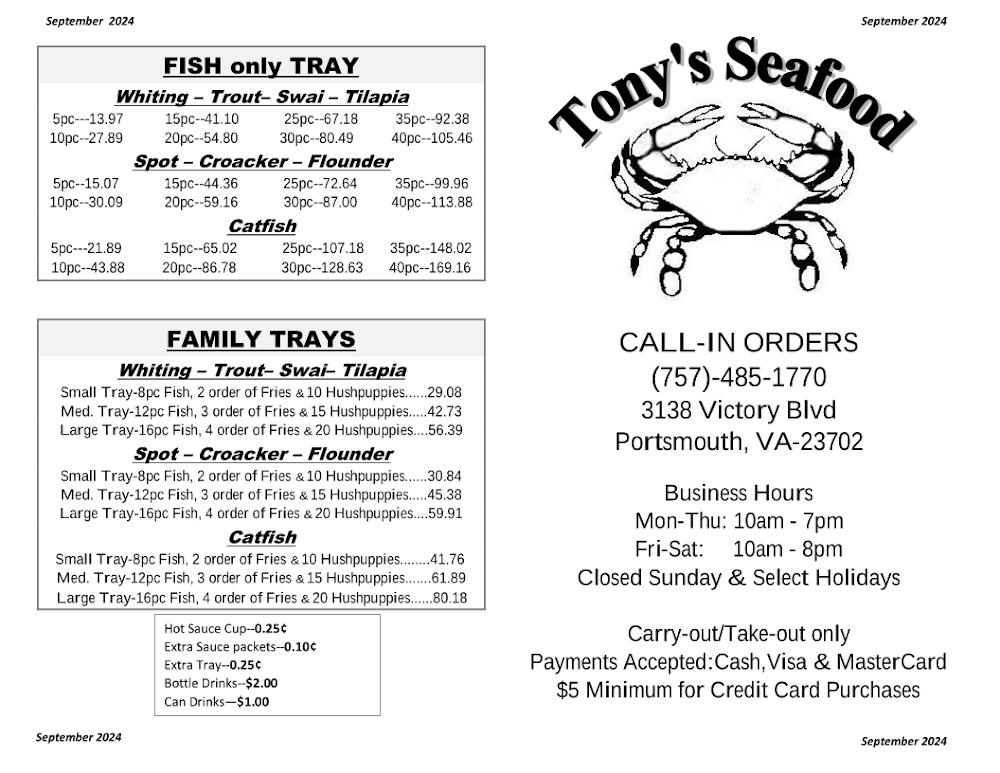 Tony Crab & Seafood Menu image 2